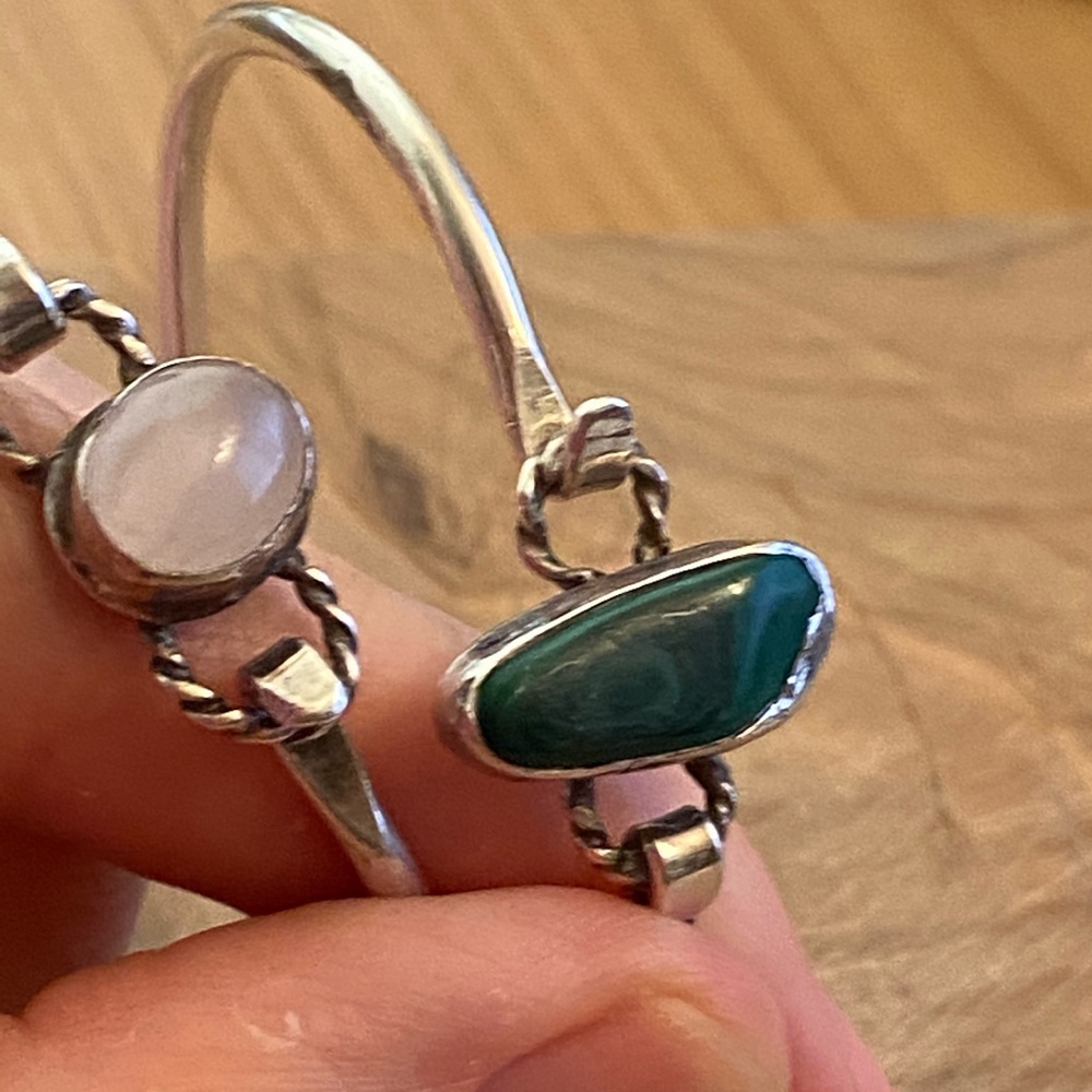 Two Vintage Silver Gemstone Bangle Bracelets - image 3